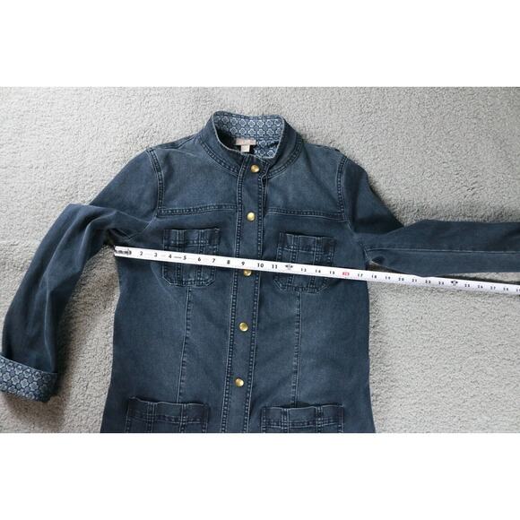 J. Jill Jacket Womens Xs Denim 4 Pocket Printed Cuff Dark Wash Light Weight - Picture 10 of 11